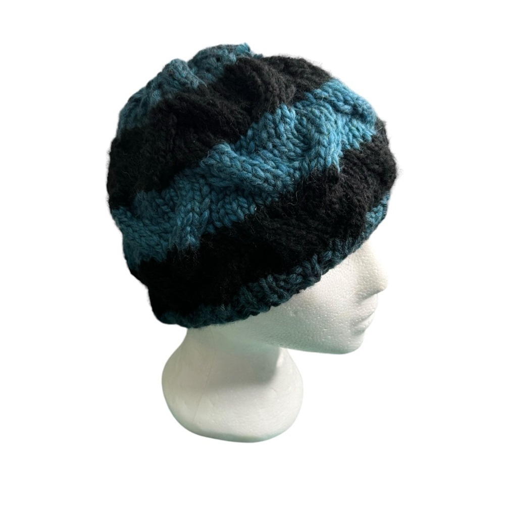 Handcrafted Knit Striped Cable Knit Hat Toque
